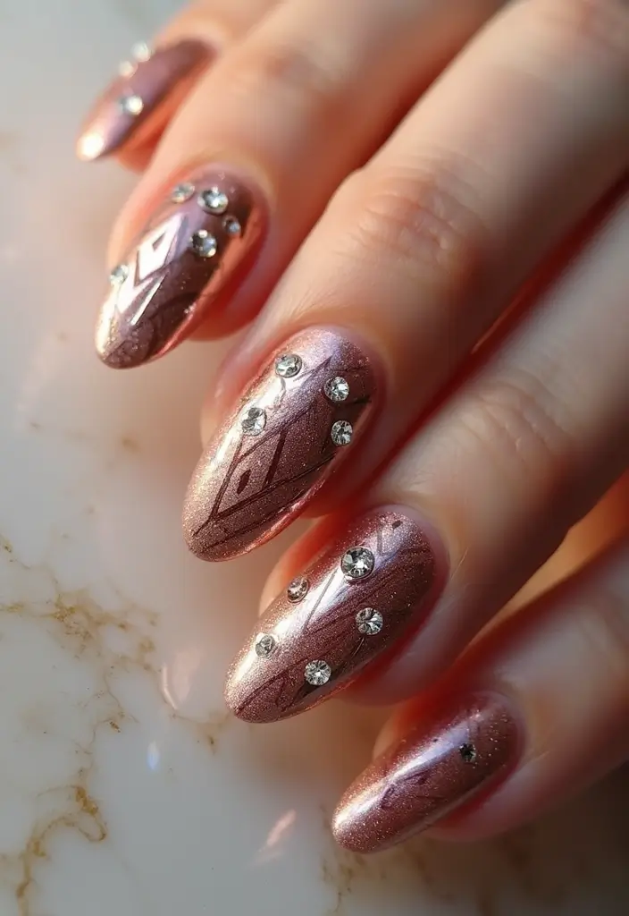 30 Gem-Adorned Nail Ideas for Sparkling Elegance - 18. Metallic Magic