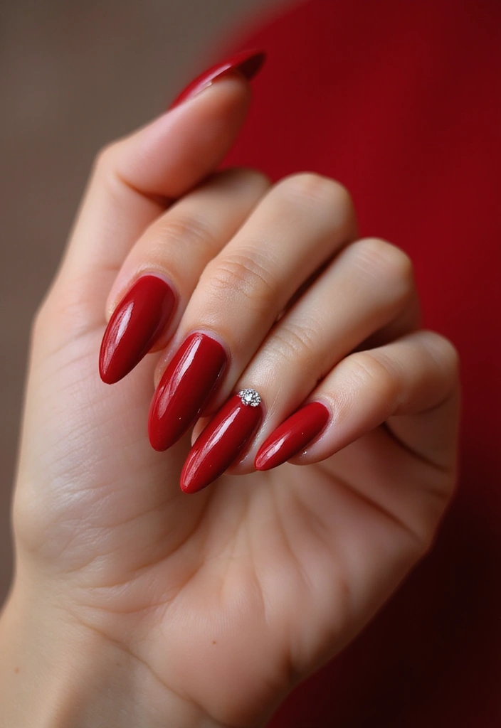 30 Gem-Adorned Nail Ideas for Sparkling Elegance - 2. Ruby Red Elegance