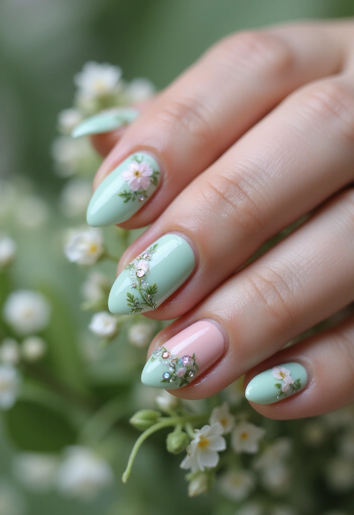 30 Gem-Adorned Nail Ideas for Sparkling Elegance - 20. Nature’s Touch