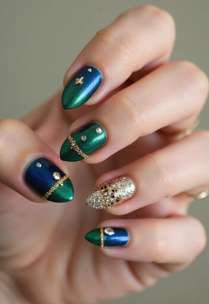 30 Gem-Adorned Nail Ideas for Sparkling Elegance - 21. Jewel Tones