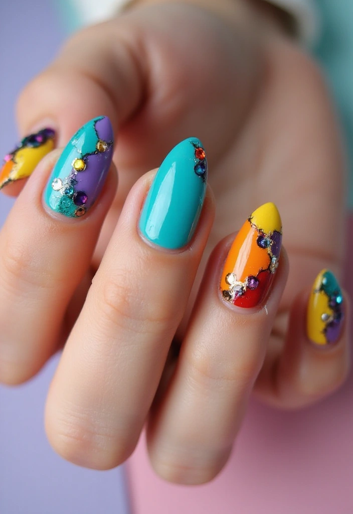 30 Gem-Adorned Nail Ideas for Sparkling Elegance - 25. Marvelous Mosaic