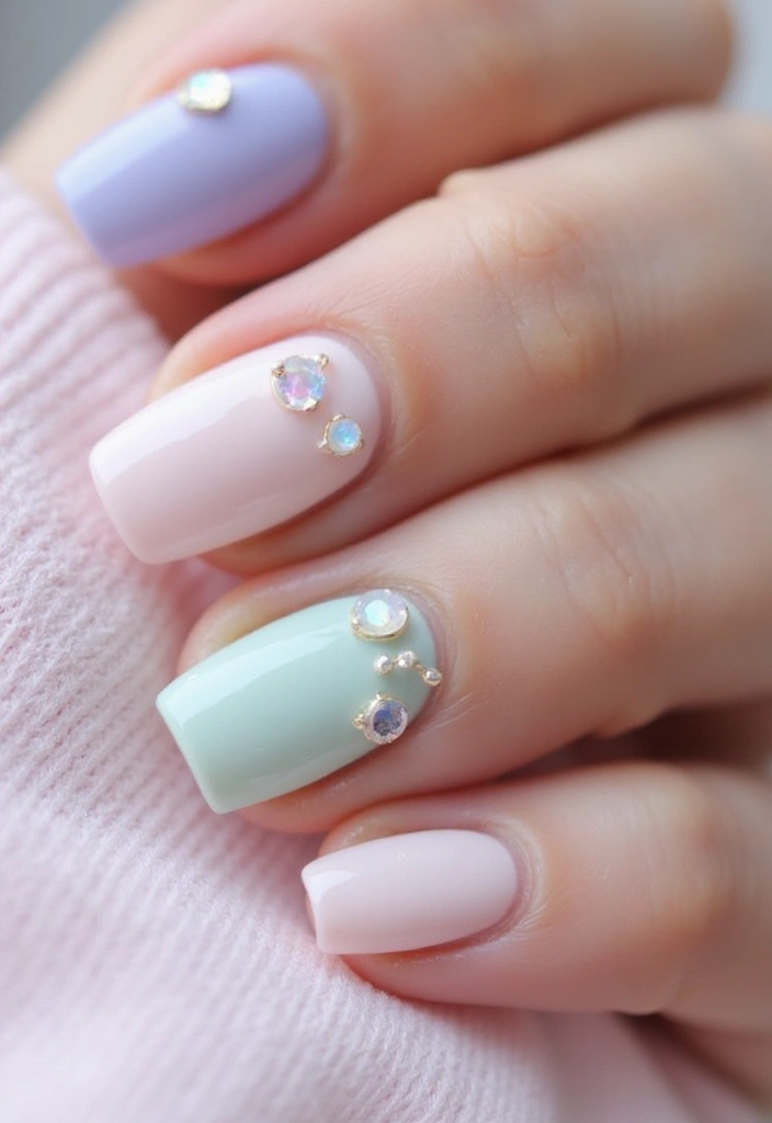 30 Gem-Adorned Nail Ideas for Sparkling Elegance - 27. Ethereal Hues