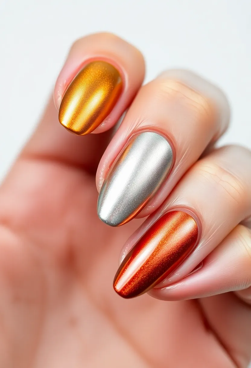 30 Graceful Almond Nail Ideas for Feminine - 10. Bold Metallics