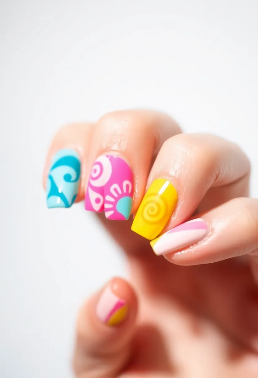 30 Graceful Almond Nail Ideas for Feminine - 20. Retro Vibes