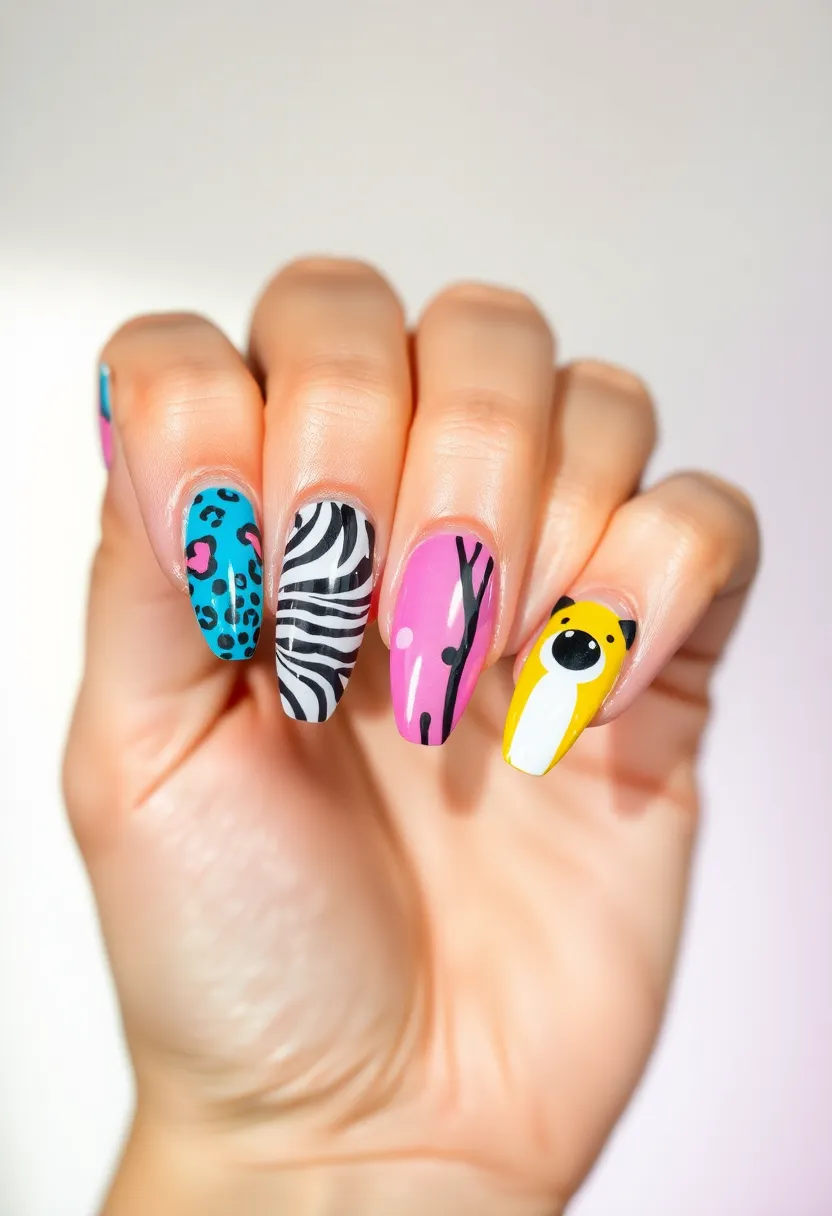 30 Graceful Almond Nail Ideas for Feminine - 23. Whimsical Animal Prints