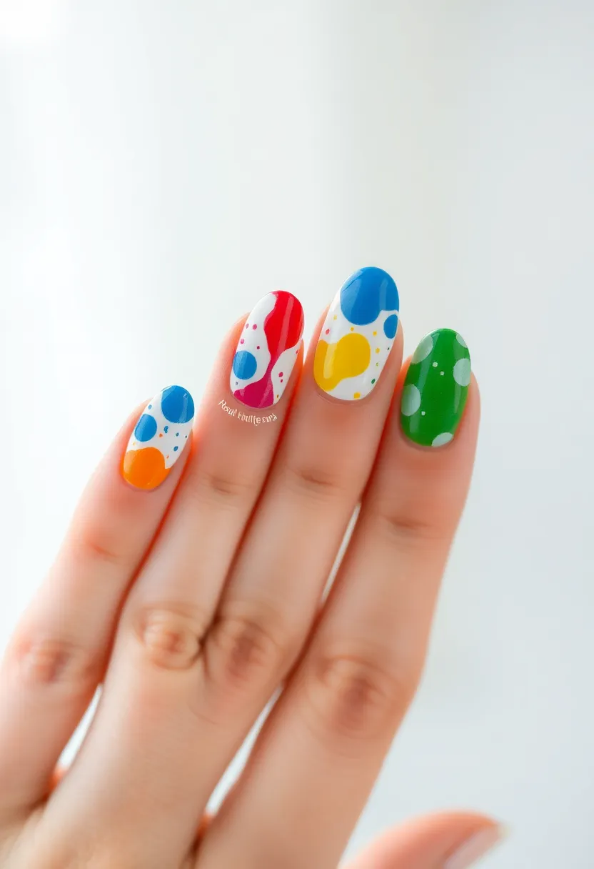30 Graceful Almond Nail Ideas for Feminine - 26. Rainbow Splatter