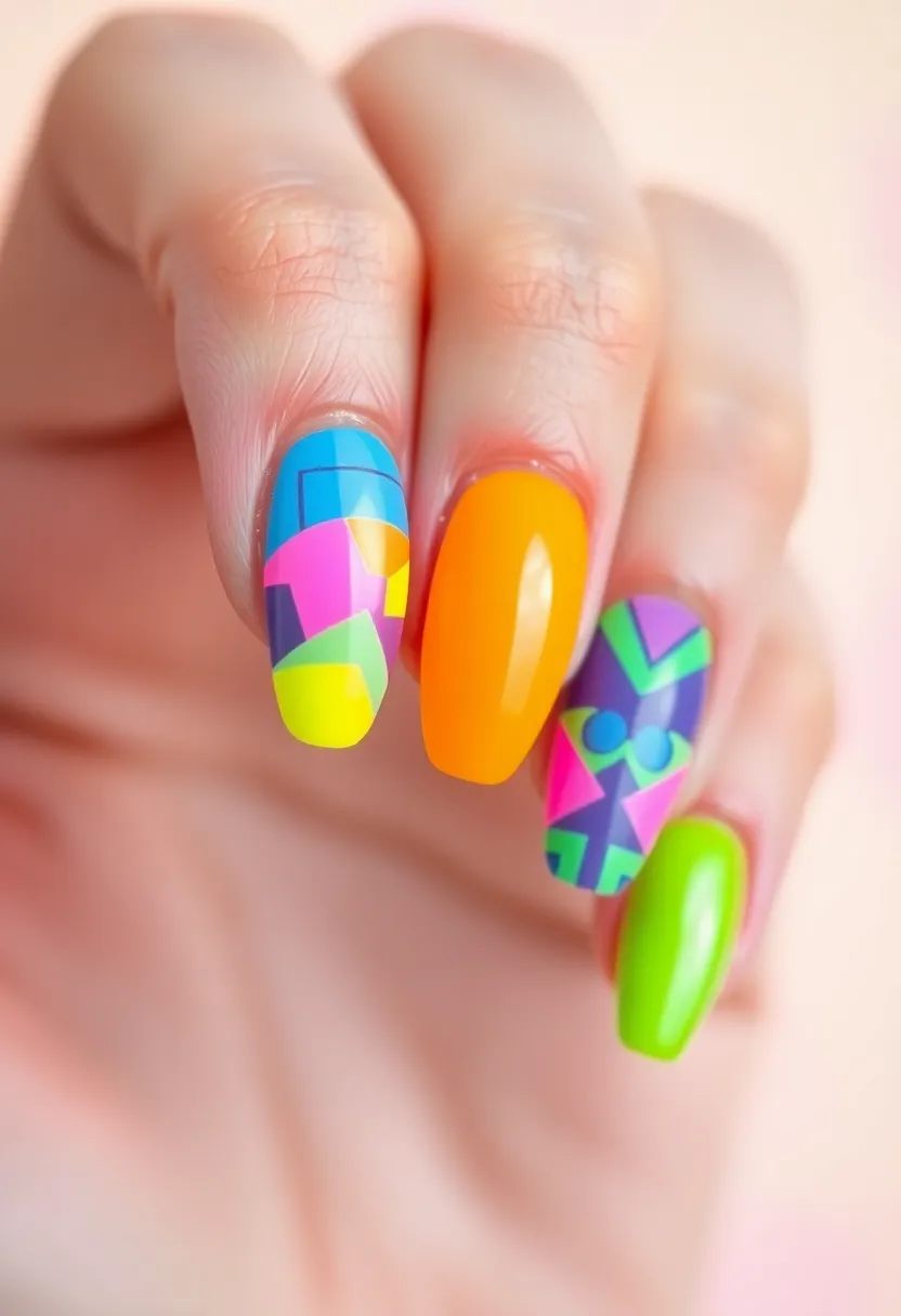 30 Graceful Almond Nail Ideas for Feminine - 28. Bold Color Mash-Up