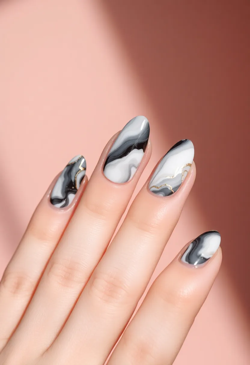 30 Graceful Almond Nail Ideas for Feminine - 3. Elegant Marble Effect