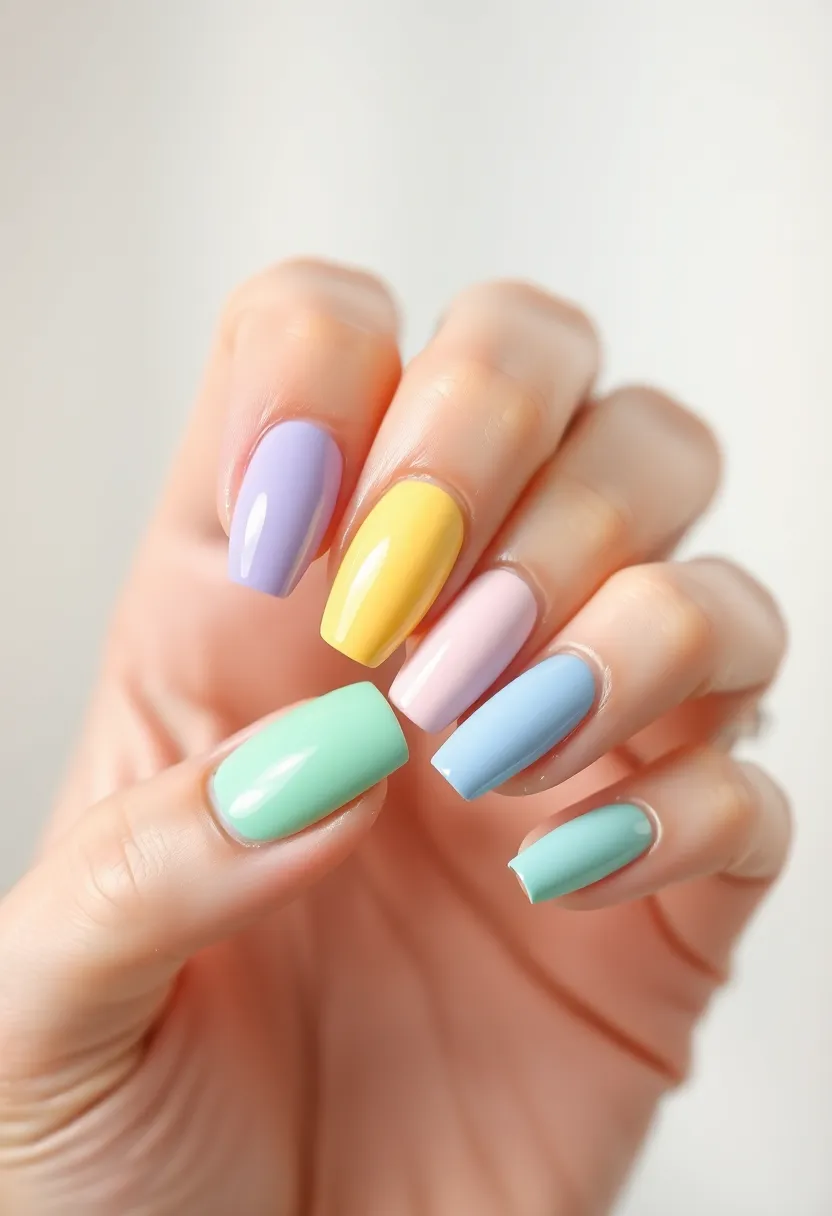 30 Graceful Almond Nail Ideas for Feminine - 7. Soft Pastel Rainbow