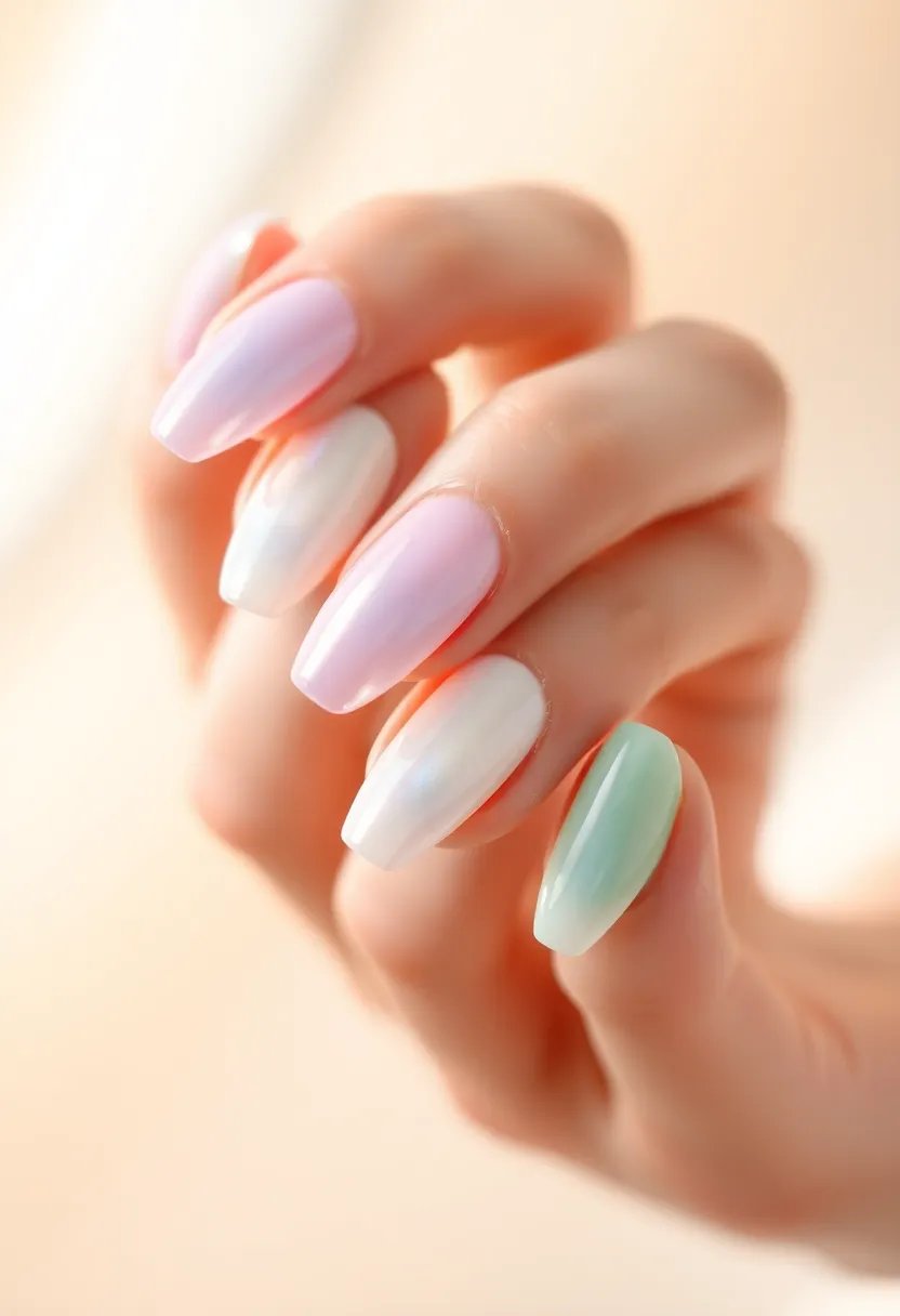 30 Graceful Almond Nail Ideas for Feminine - 9. Pearlescent Elegance