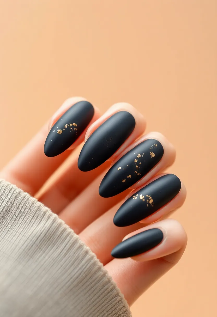 30 Opulent Gold Acrylic Nail Ideas for Luxe - 10. Gold-Dusted Matte Finish