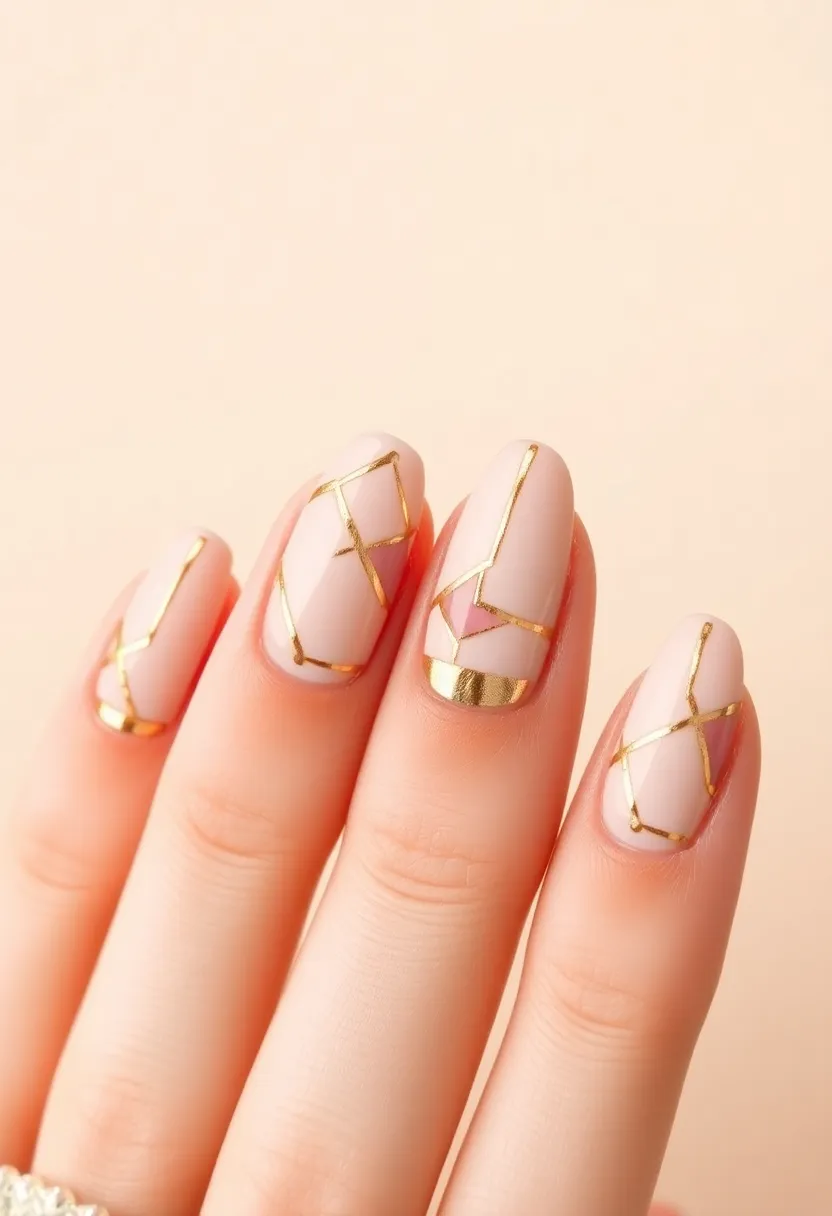 30 Opulent Gold Acrylic Nail Ideas for Luxe - 11. Gold Accented Negative Space