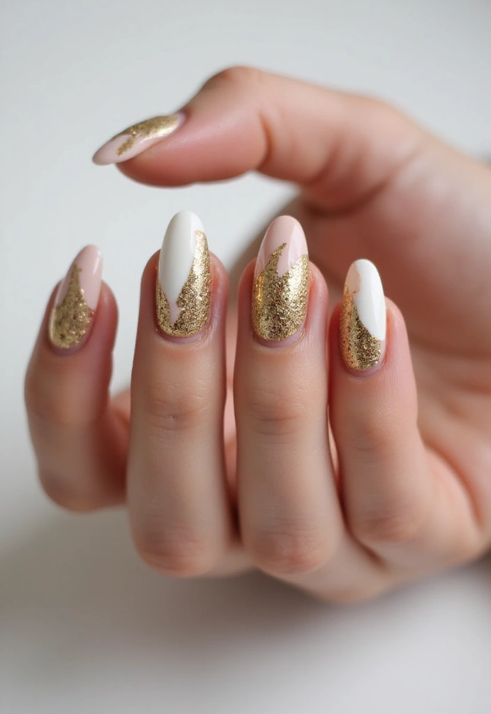 30 Opulent Gold Acrylic Nail Ideas for Luxe - 2. Glittering Gold Geometric