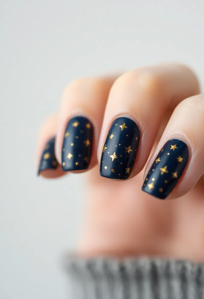 30 Opulent Gold Acrylic Nail Ideas for Luxe - 21. Celestial Gold Stars