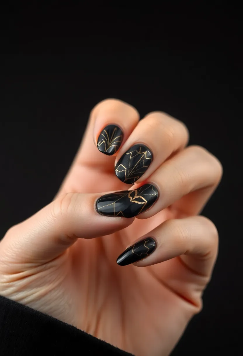 30 Opulent Gold Acrylic Nail Ideas for Luxe - 24. Gold and Black Contrast