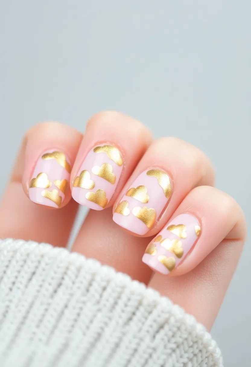 30 Opulent Gold Acrylic Nail Ideas for Luxe - 30. Whimsical Gold Clouds