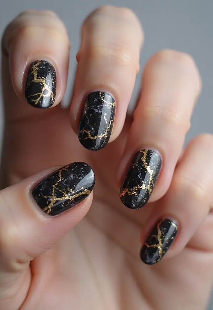 30 Opulent Gold Acrylic Nail Ideas for Luxe - 5. Royal Marble with Gold