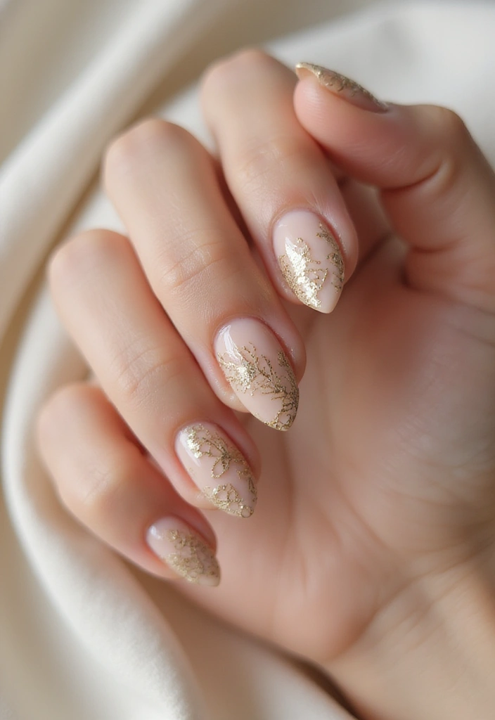 30 Opulent Gold Acrylic Nail Ideas for Luxe - 8. Elegant Gold Lace