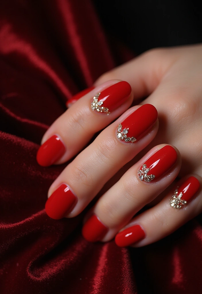 30 Passionate Red Nail Design Ideas for Fiery - 10. Fiery Red Rhinestones