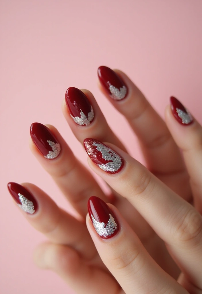 30 Passionate Red Nail Design Ideas for Fiery - 12. Red with Silver Foil