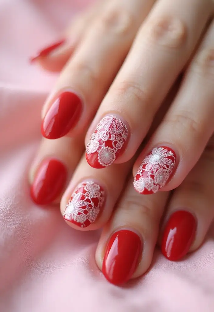 30 Passionate Red Nail Design Ideas for Fiery - 17. Red with Lace Patterns