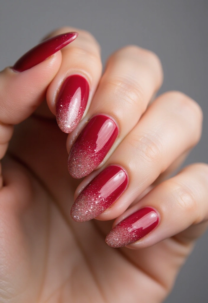 30 Passionate Red Nail Design Ideas for Fiery - 28. Sparkly Red Gradient