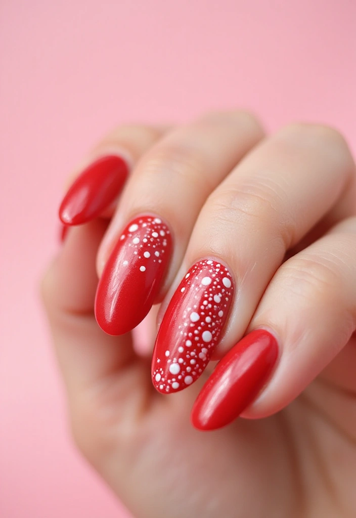 30 Passionate Red Nail Design Ideas for Fiery - 29. Red with Dotted Designs