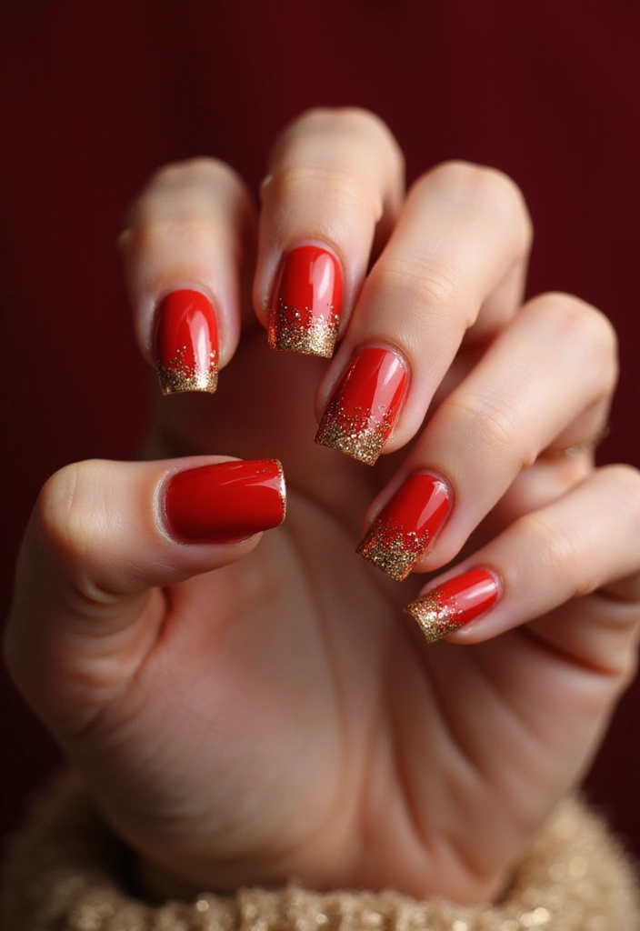 30 Passionate Red Nail Design Ideas for Fiery - 3. Fiery Red and Gold Glitter
