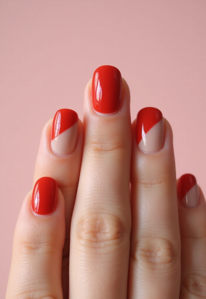 30 Passionate Red Nail Design Ideas for Fiery - 6. Half-Moon Red Manicure