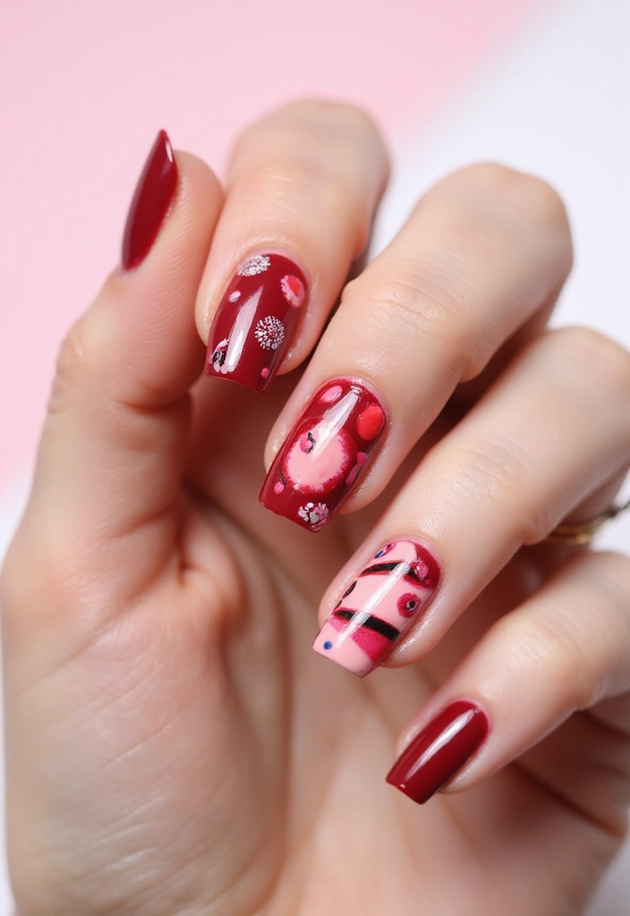 30 Passionate Red Nail Design Ideas for Fiery - 7. Abstract Red Art