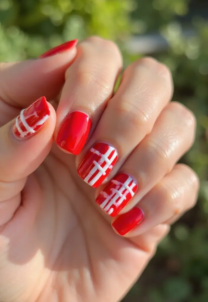 30 Passionate Red Nail Design Ideas for Fiery - 8. Red and White Stripes