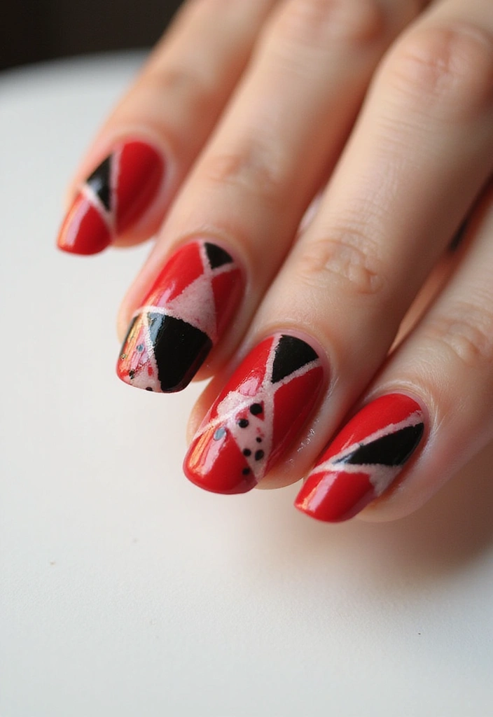 30 Passionate Red Nail Design Ideas for Fiery - 9. Geometric Red Patterns