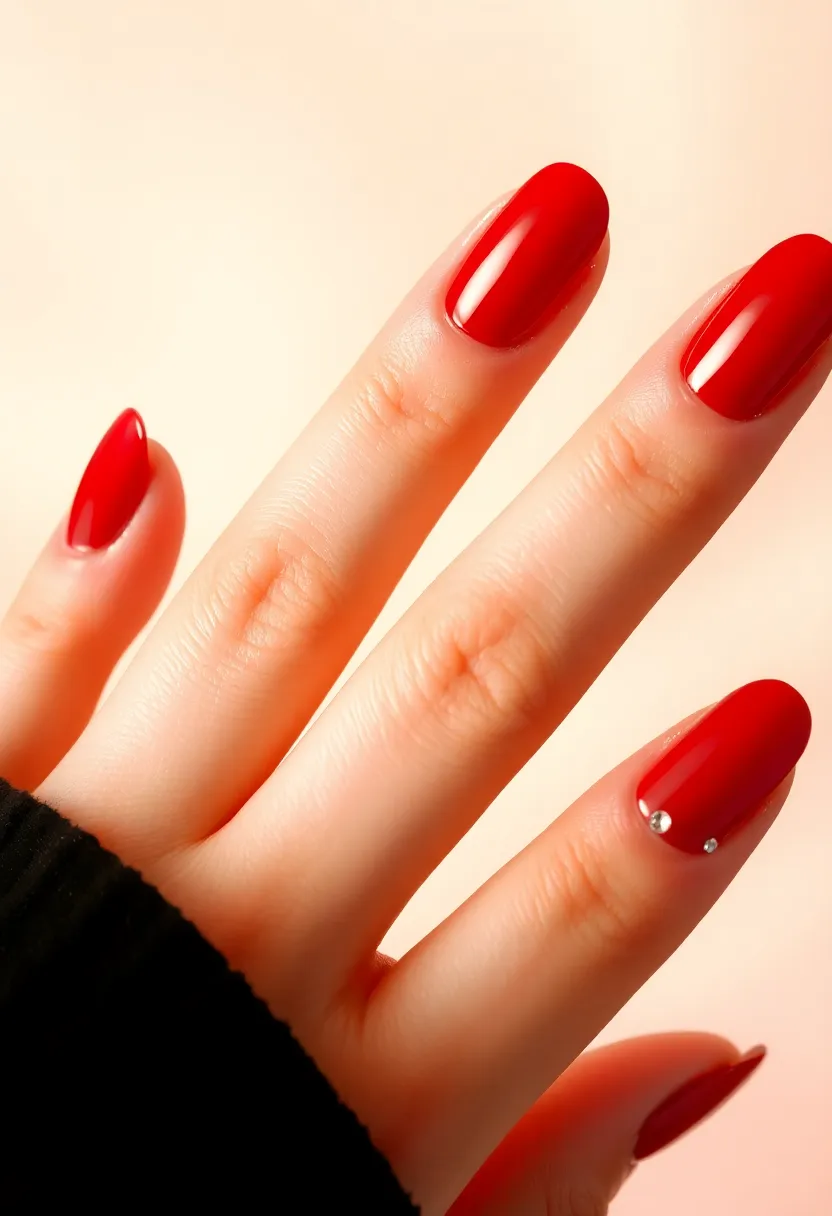 30 Passionate Red Nail Ideas for Bold - 10. Red with Rhinestone Accents
