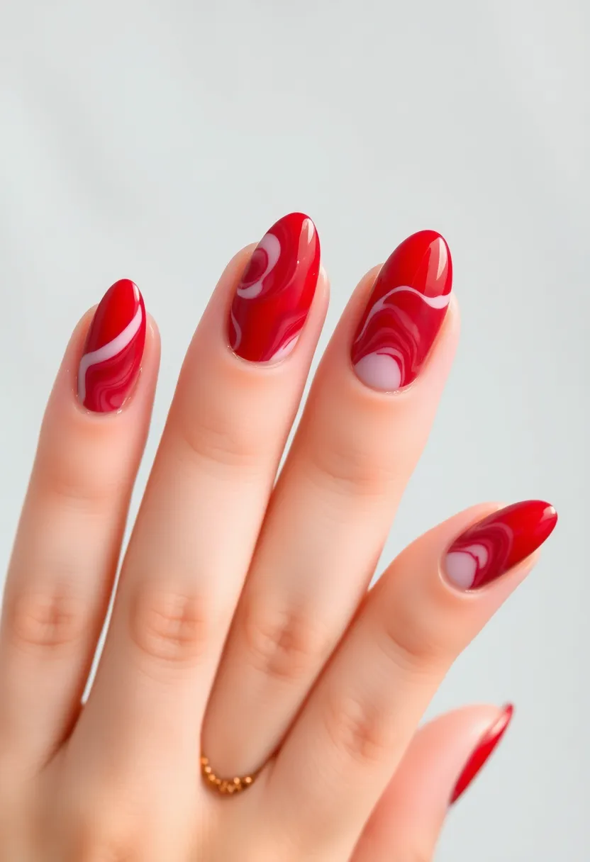 30 Passionate Red Nail Ideas for Bold - 24. Red Marble Effect