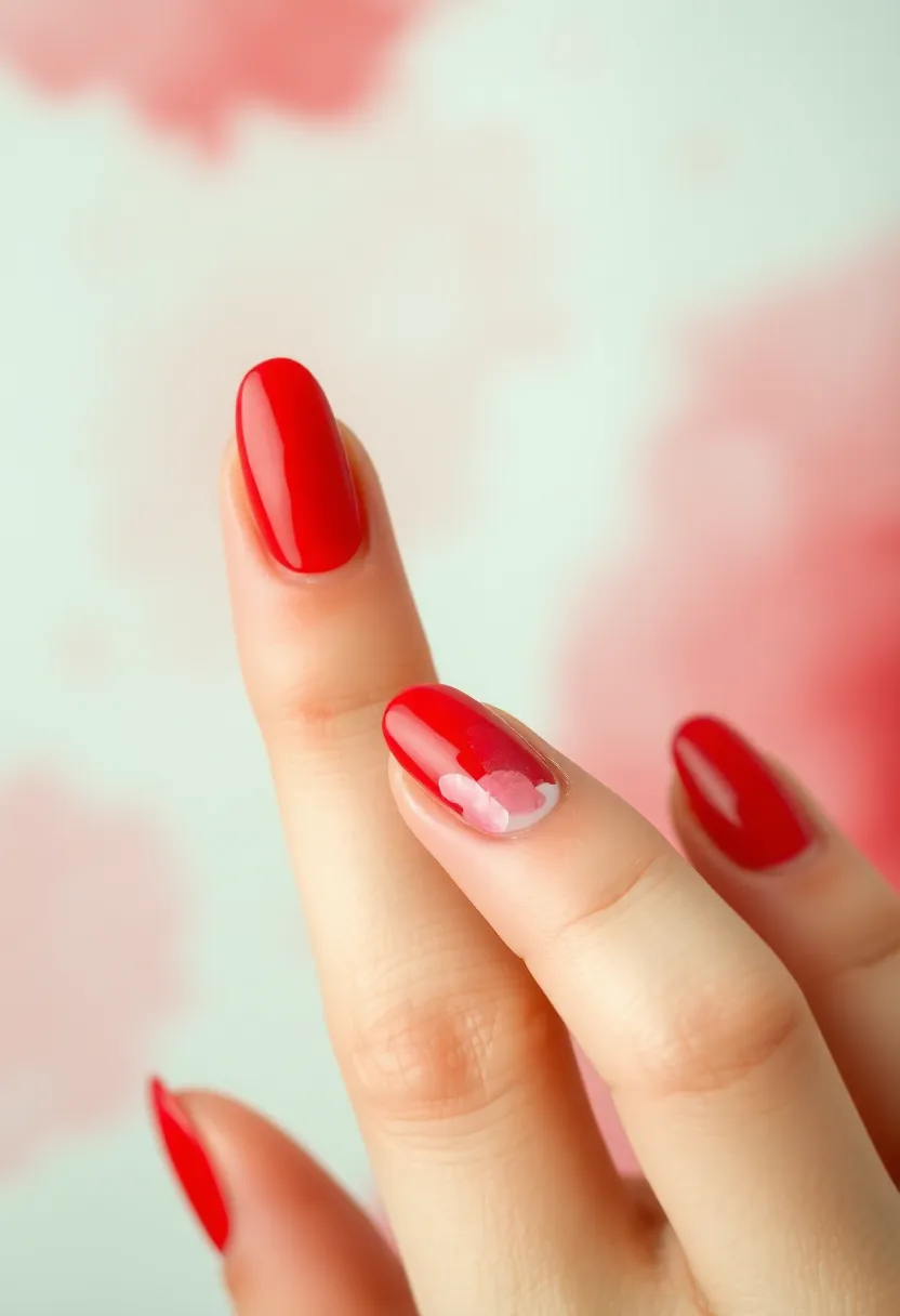30 Passionate Red Nail Ideas for Bold - 28. Red with Watercolor Effect