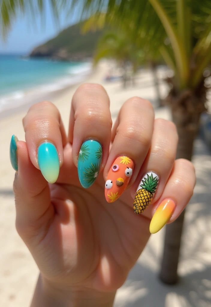 30 Personalized Nails with Initials for Heartfelt - 14. Tropical Vibes