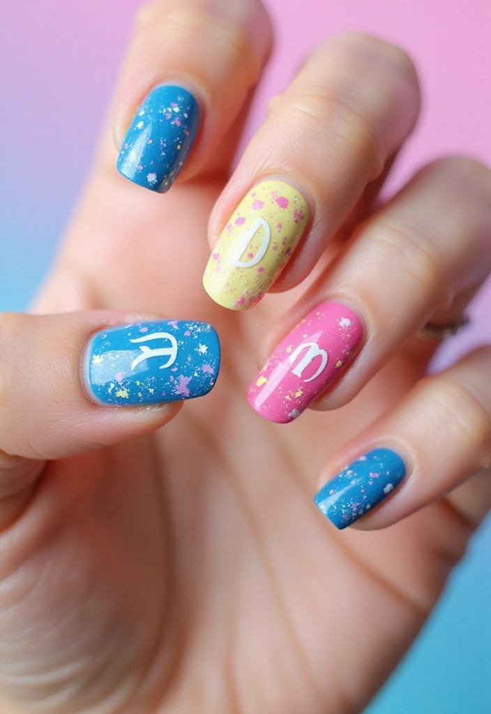 30 Personalized Nails with Initials for Heartfelt - 17. Artistic Splashes