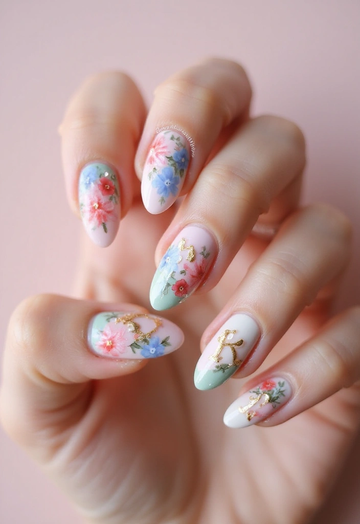 30 Personalized Nails with Initials for Heartfelt - 3. Floral Initials