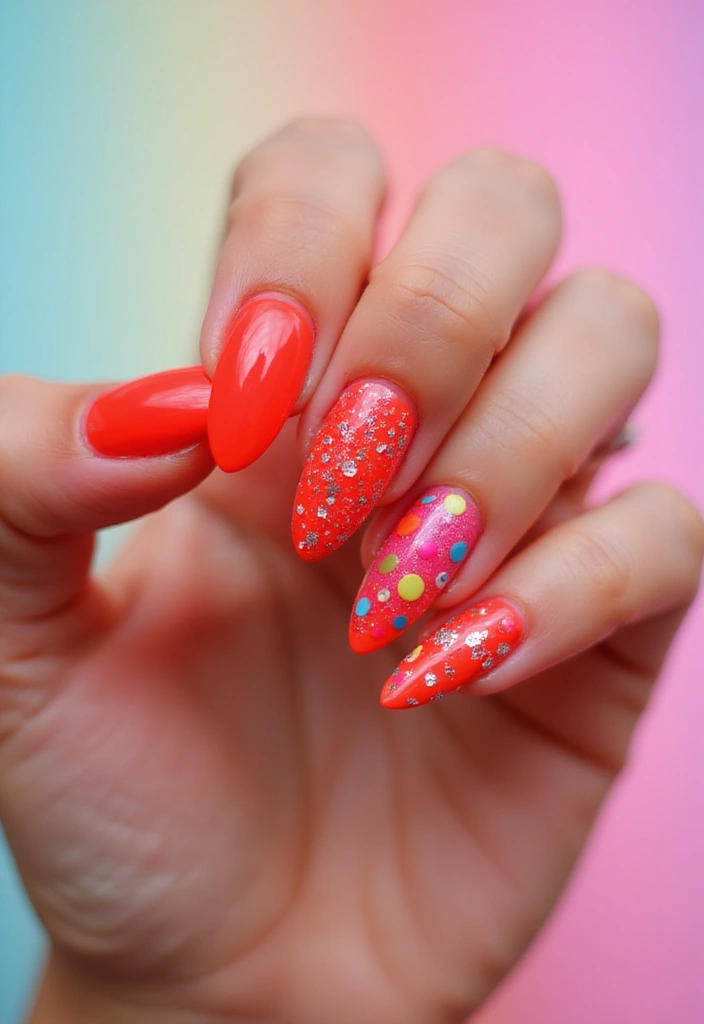 30 Red Acrylic Nail Ideas for Fiery - 12. Neon Red Vibes