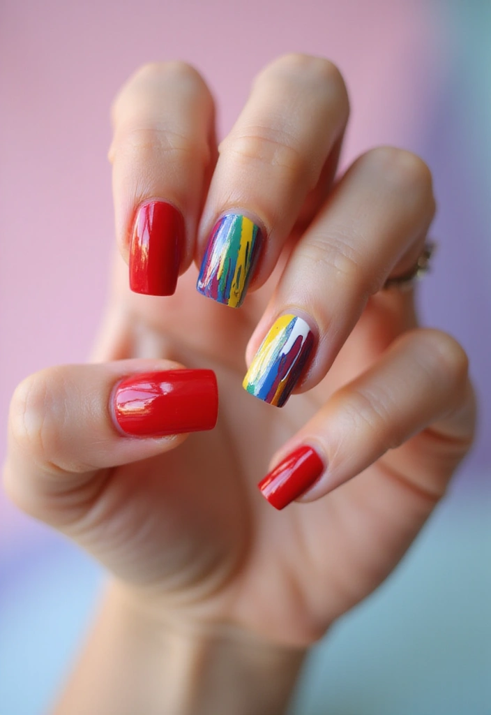 30 Red Acrylic Nail Ideas for Fiery - 14. Artistic Drip Nails