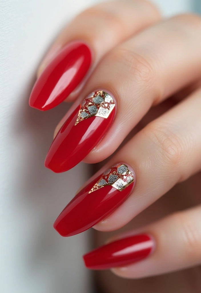 30 Red Acrylic Nail Ideas for Fiery - 15. Metallic Touches