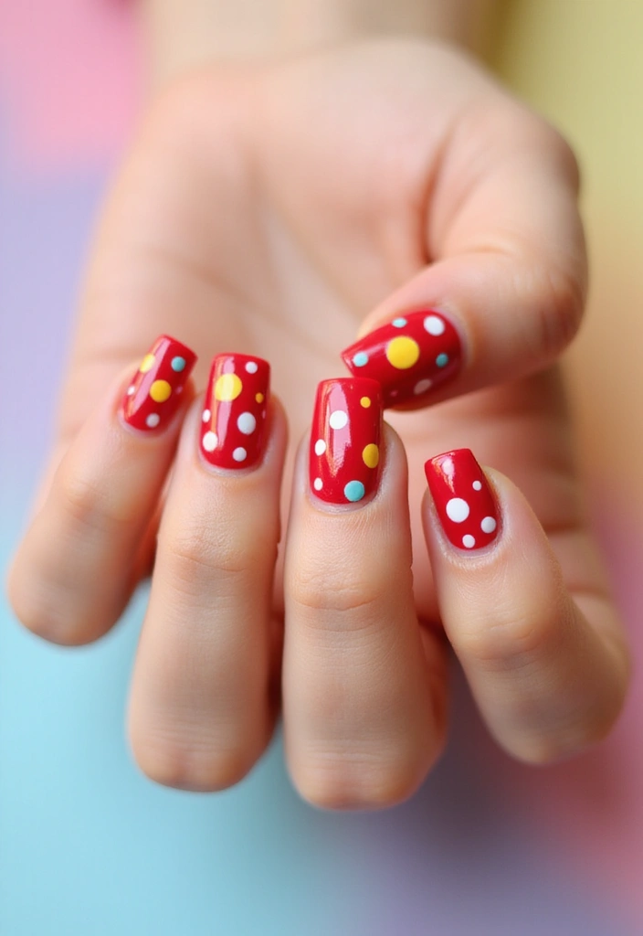 30 Red Acrylic Nail Ideas for Fiery - 16. Whimsical Polka Dots