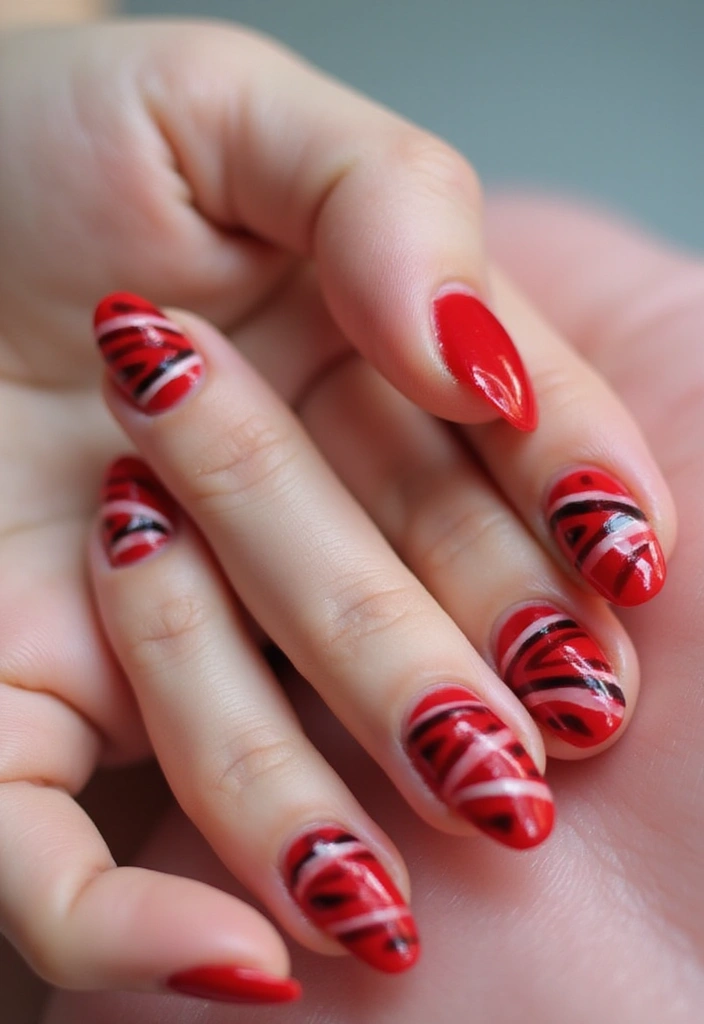 30 Red Acrylic Nail Ideas for Fiery - 22. Statement Stripes