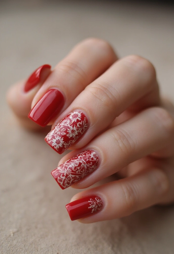 30 Red Acrylic Nail Ideas for Fiery - 25. Vintage Patterns