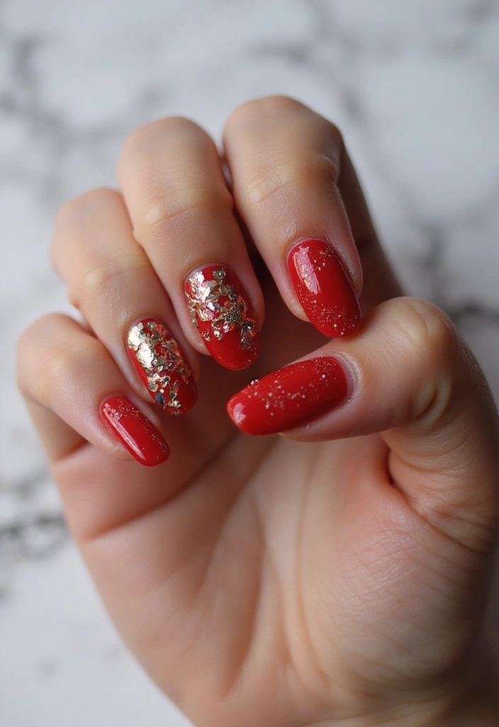 30 Red Acrylic Nail Ideas for Fiery - 26. Mixed Media Marvel