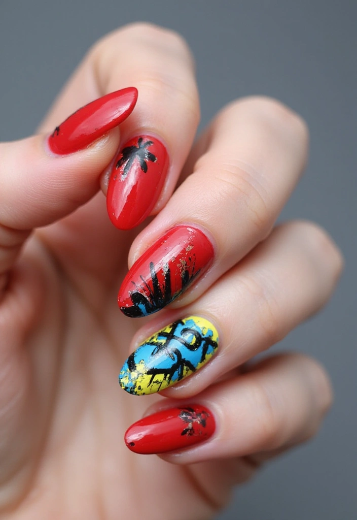 30 Red Acrylic Nail Ideas for Fiery - 27. Urban Graffiti