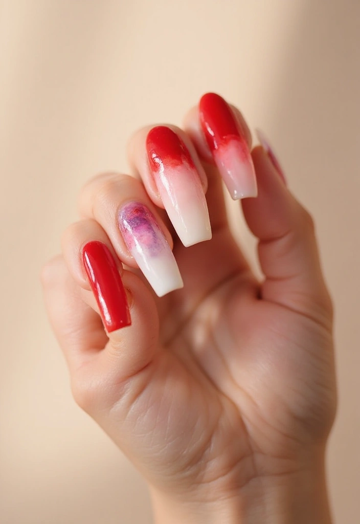 30 Red Acrylic Nail Ideas for Fiery - 6. Watercolor Red Dream