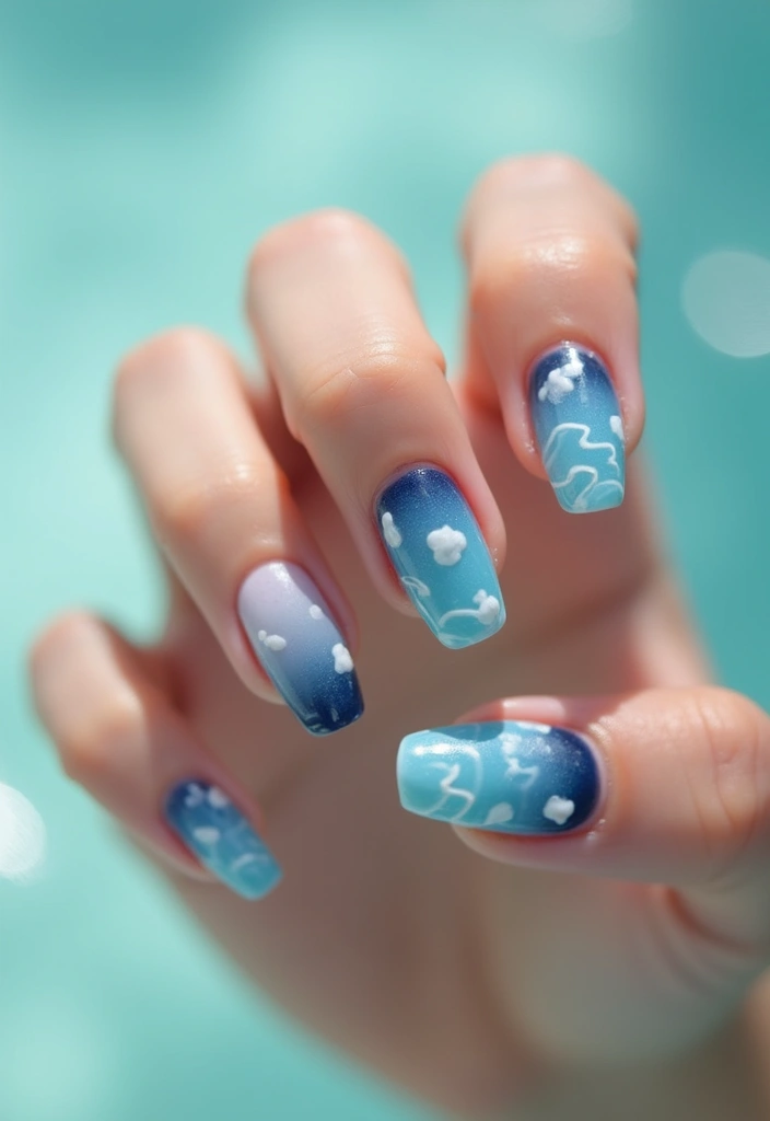 30 Serene Blue Nail Design Ideas for Cool - 1. Ocean Wave Ombre