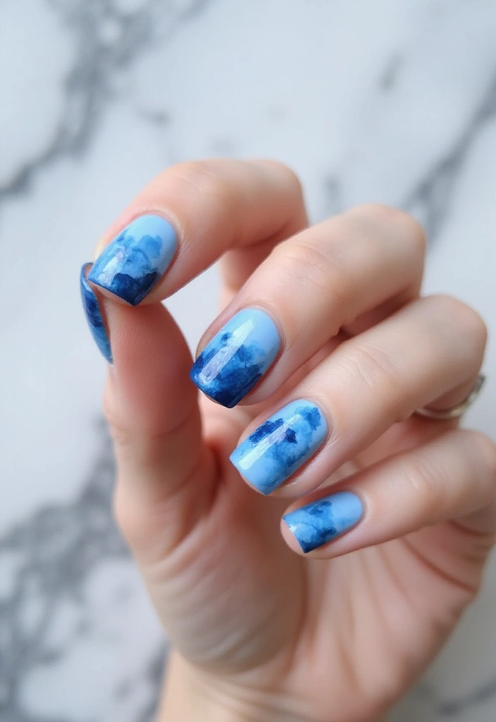 30 Serene Blue Nail Design Ideas for Cool - 10. Watercolor Waves