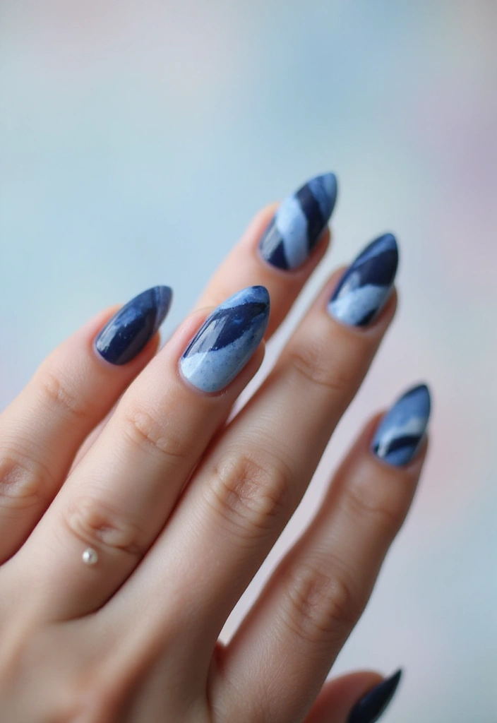 30 Serene Blue Nail Design Ideas for Cool - 11. Blue Marble Effect